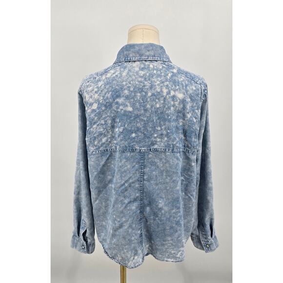 Gimmicks Distressed Bleached Denim Button Down Shirt Women’s L - Picture 3 of 5